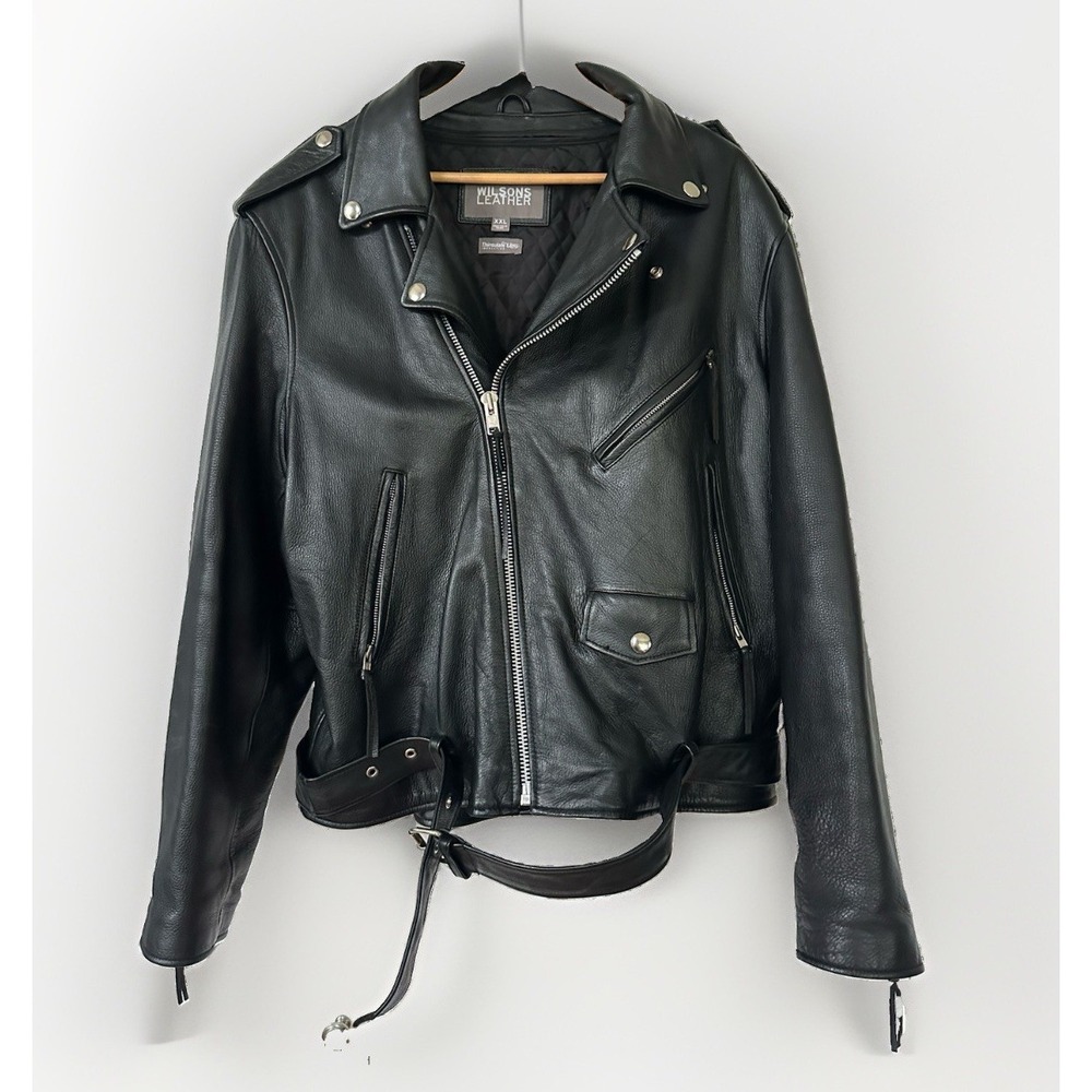 WILSONS LEATHER HEAVY WEIGHT MOTORCYCLE BLACK JACKET BIKER MEN SIZE XXL
